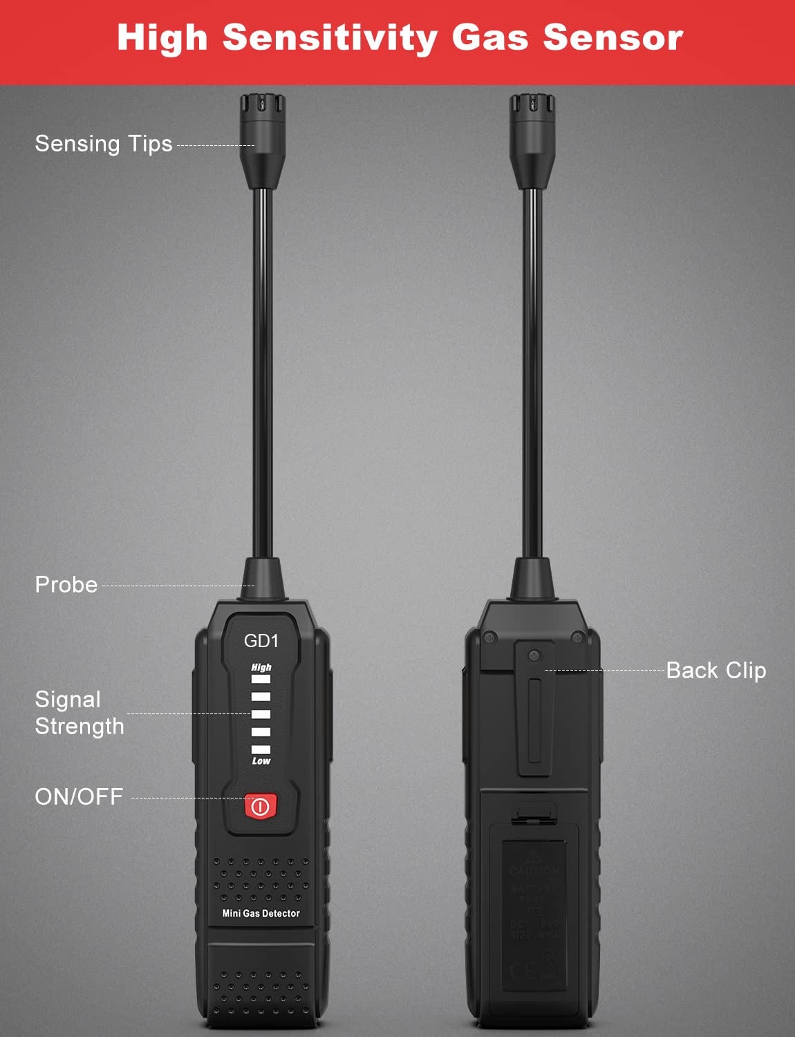 Detector de Fugas de Gas Natural, Detector Portátil para Gas Metano, Propano y Butano con Alarma Audible