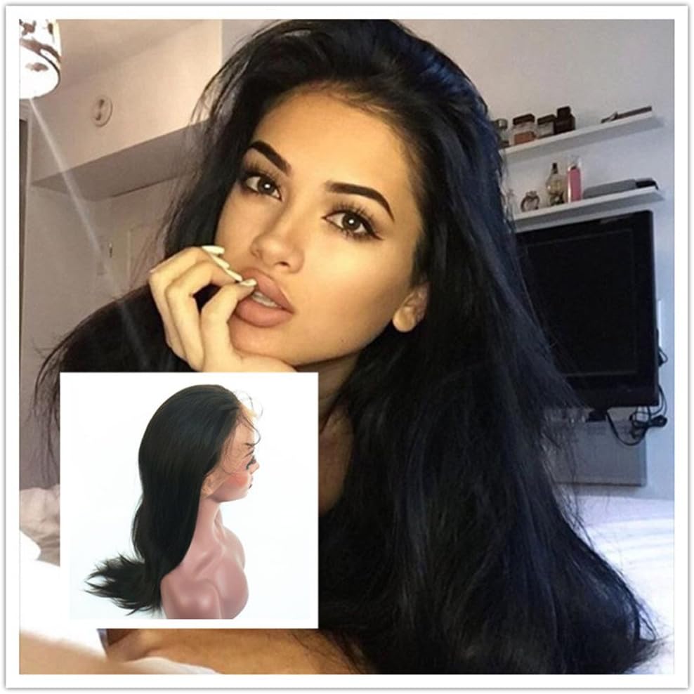 Dovie Hair 360 Glueless Lace Frontal Wig Natural Straight Brazilian Human Virgin Hair 150% Density Pre Plucked Hairline With Baby Hair Bleached Knots Natural Color (20'' 150% density, Natural Color)