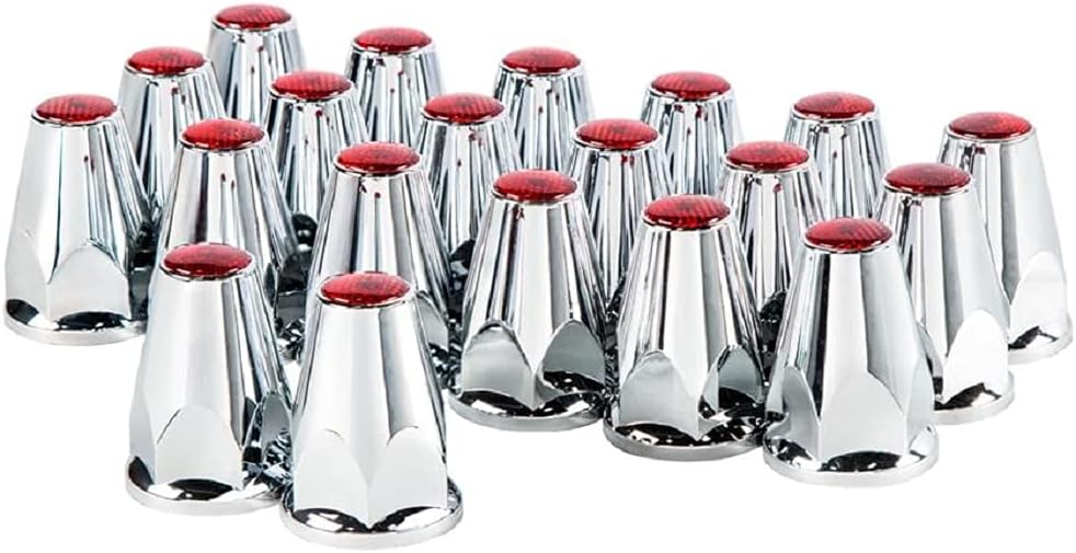 C2W 33mm x 2-3/4" Chrome Plastic Nut Covers with Flange Push on Red Reflector, Road-Ready Upgrade
