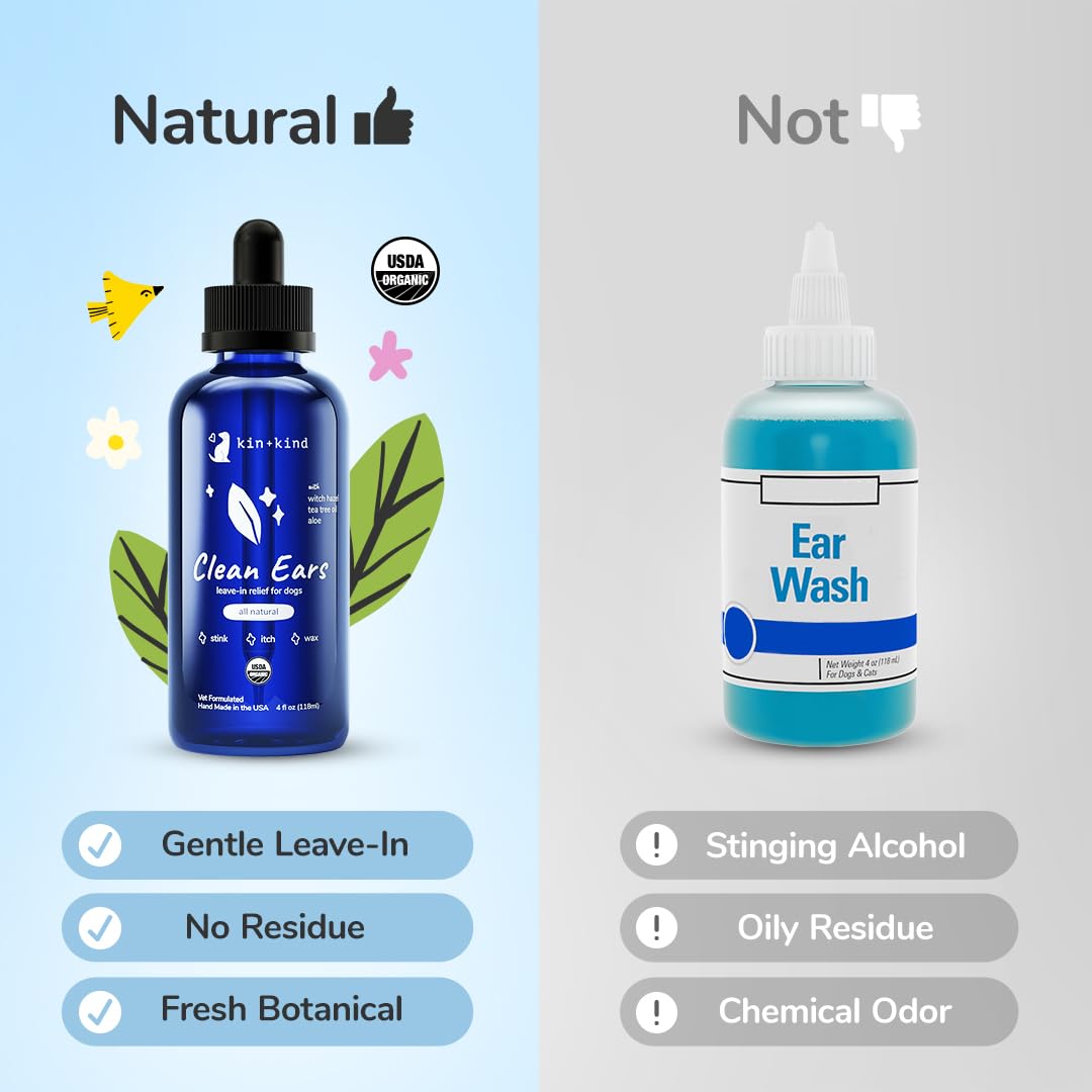 kin+kind Organic Dog Ear Drops & Cleaner Solution - Easy-to-Use Ear Wash for Dogs - Cleans Wax, Dirt & Odor - Gentle Ear Cleaning w/Witch Hazel, Aloe Vera & Tea Tree Oil - Made in USA - 4 fl oz - image 6