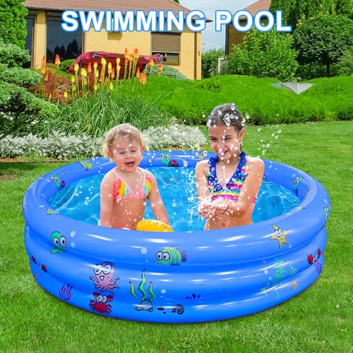 Aufblasbarer Pool 130 x 35 cm, Bällebad Erweiterter Spielbereich für Kinder Babys Haustiere, Sommer-Wasserspiel mit Rutschfester Boden (130cm Rund)