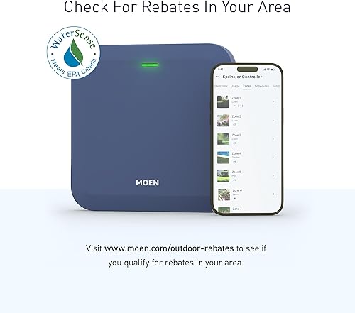 Miniatura 10 de Moen Controlador inteligente de rociadores de 8 zonas, sistema de riego inteligente conectable con Wi-Fi con temporizador automático de agua,
