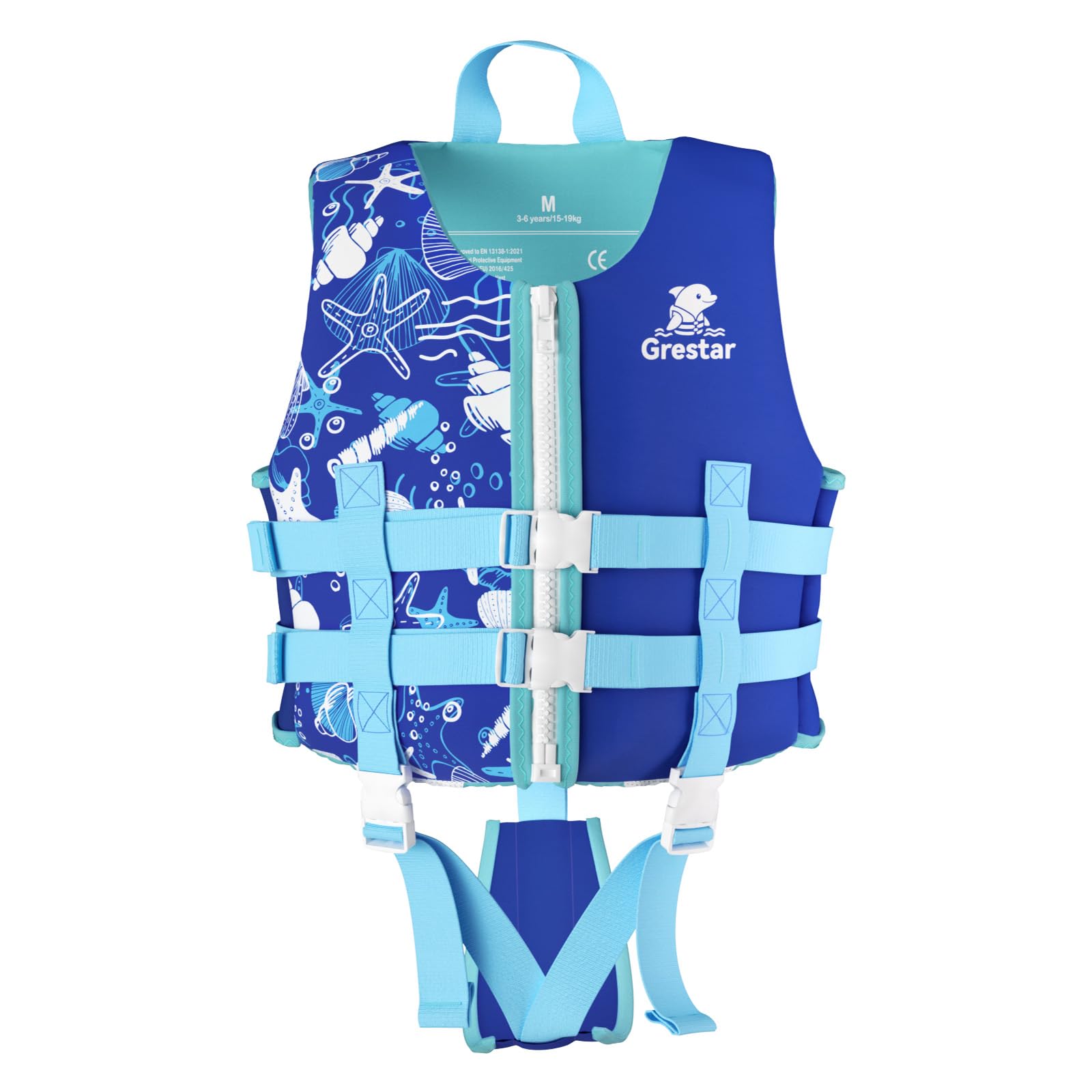 Chaleco Flotador Infantil con Correa Ajustable, Grestar Chaleco Piscina Bebe, Chaleco de Natación de Neopreno para Niños y Niñas de 2 a 9 Años / 15-35 kg