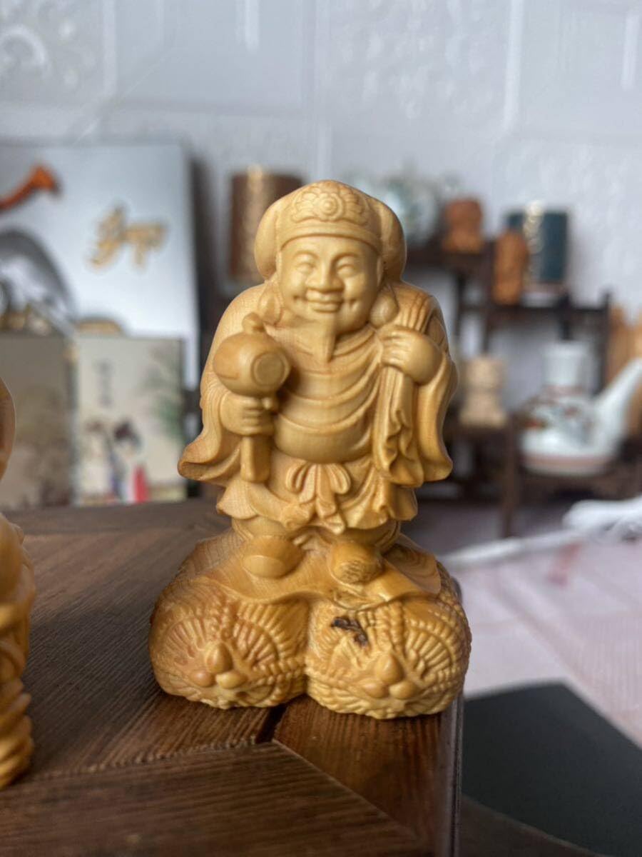 Amazon.co.jp: 七福神 置物 高級柘植木製/大黒天/恵比寿天