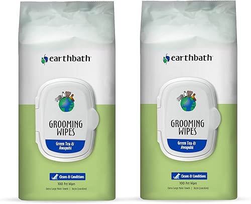 earthbath Green Tea & Awapuhi - Toallitas de aseo para mascotas, limpia de forma segura la suciedad y el olor, aloe vera, vitamina E, buenas para