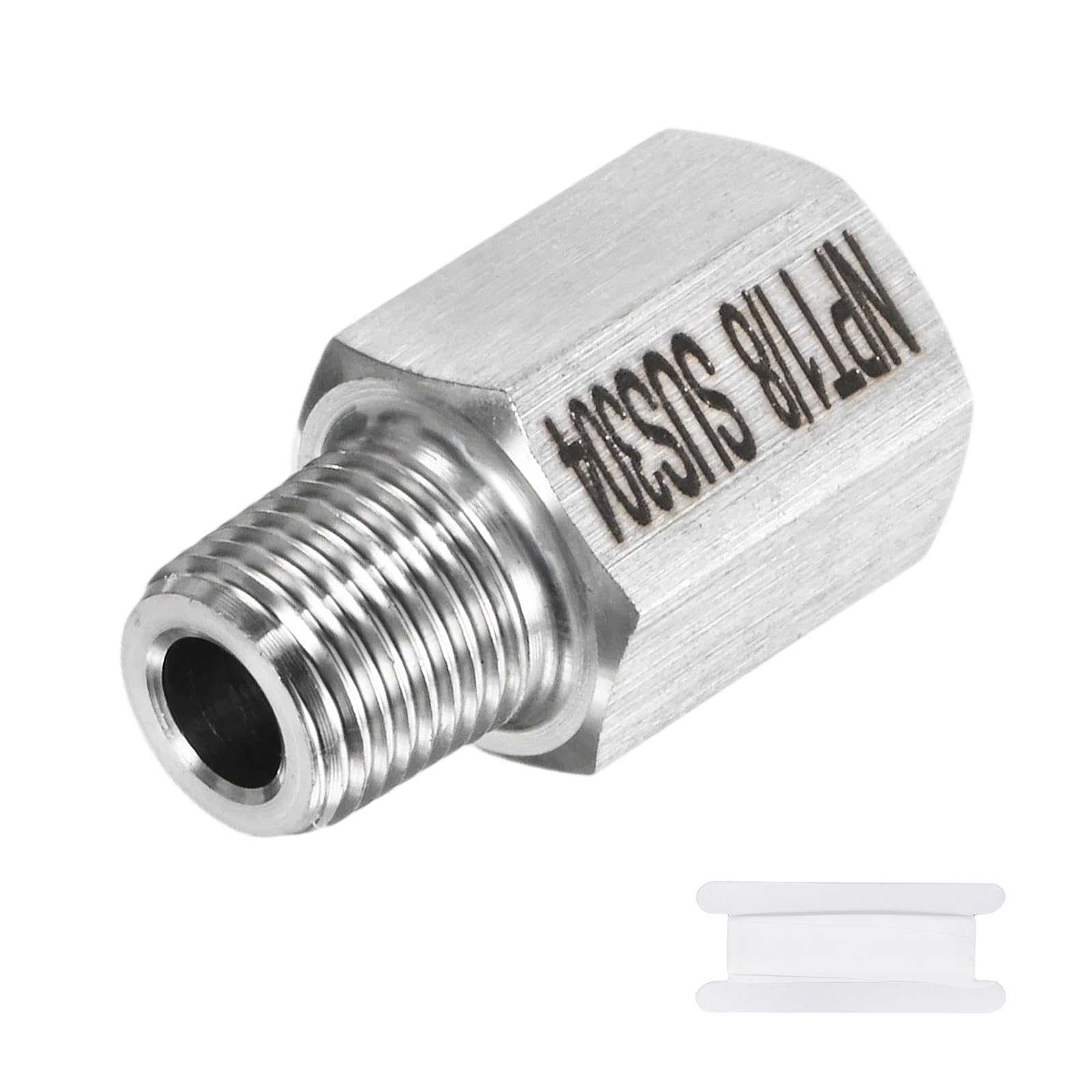 M METERXITY 1-Pack Garden Hose Adapter, Stainless Steel 1/8" NPT Female x 1/8" NPT Male Threaded Connector with Sealing Tape Garden Hose Convert Fitting for Pipe Fitting/Shower