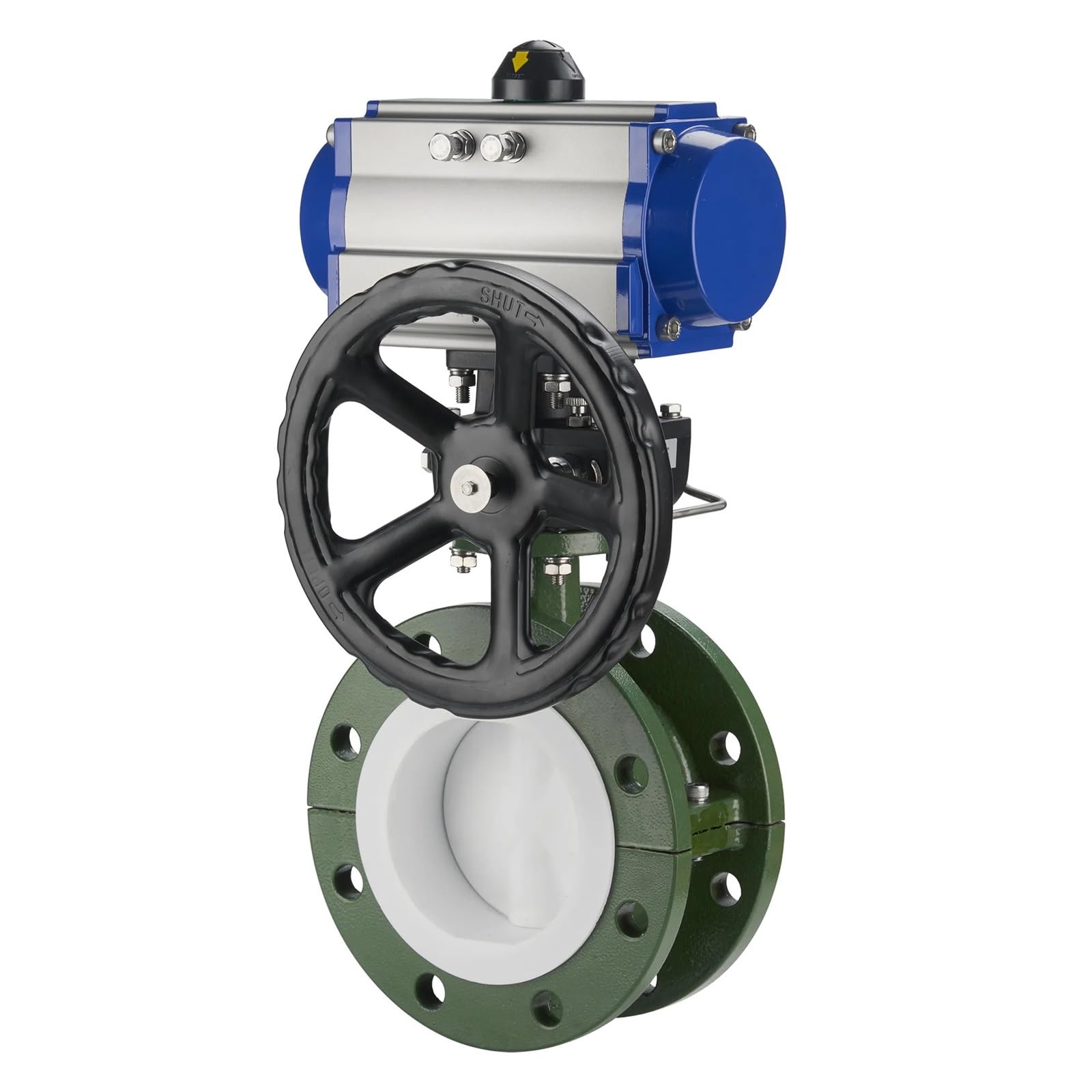 SS304 Body Corrosion-Resistant Single Acting Double Acting Fluorine Lined Pneumatic Flange Butterfly Valve