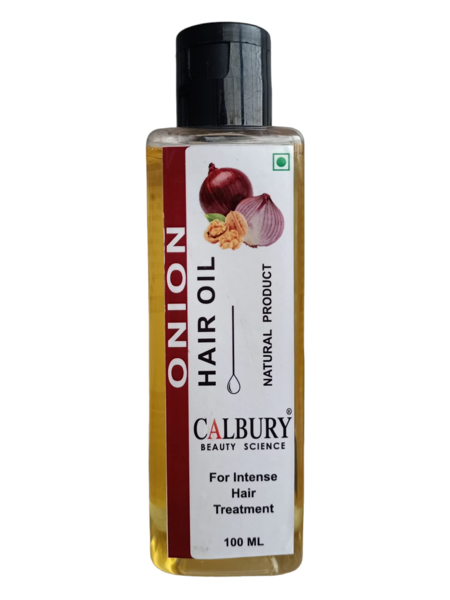 CALBURY Onion Hair Oil - 100% Natural & Organic, Promotes Silky, Shiny, and Lustrous Hair, Reduces Hair Fall, Nourishes Scalp, Treats All Hair Problems - Safe and Effective for All Hair Types (100ml)