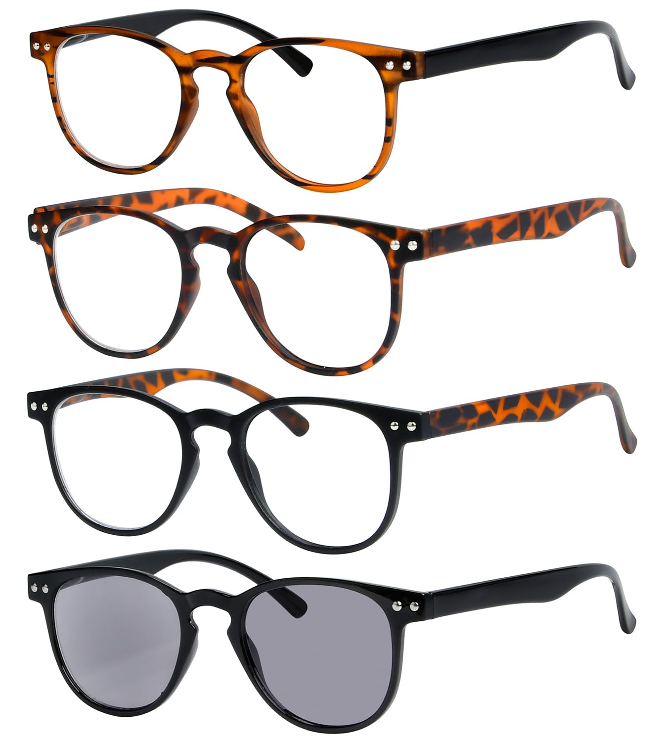 Eyekepper 4-Pack Round Full Coverage Ultrathin Flex Frame Reading Glasses Readers +1.75, 4 works Mix