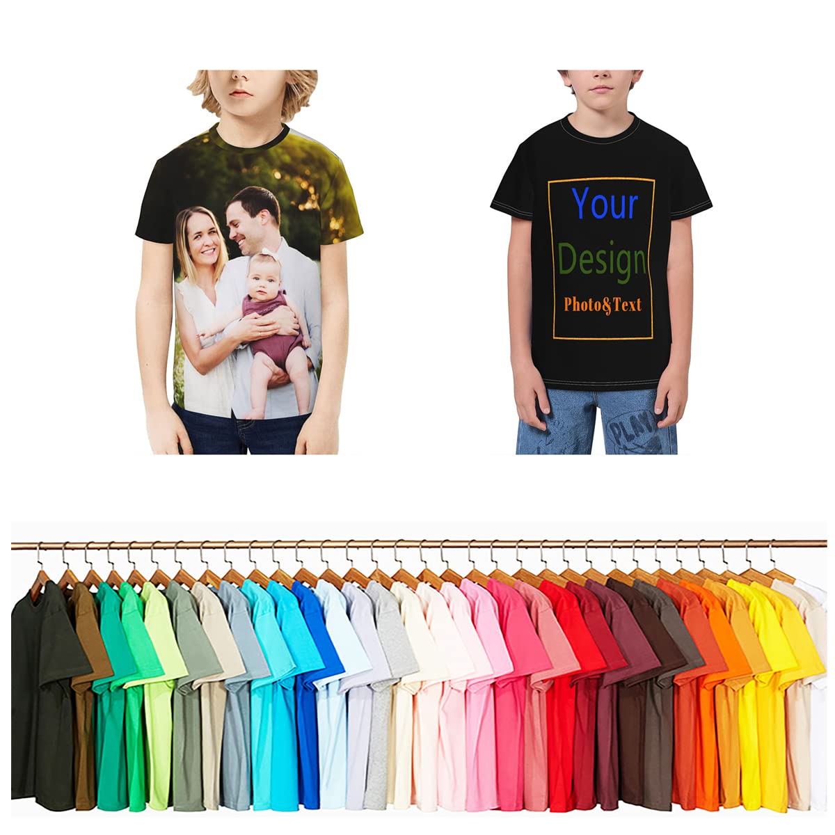 CustomCustom Shirts-Personalized Shirts,Printed Shirt for Back&Front,Add Your Design/Image/Photo/Text for Men & Women,Kid