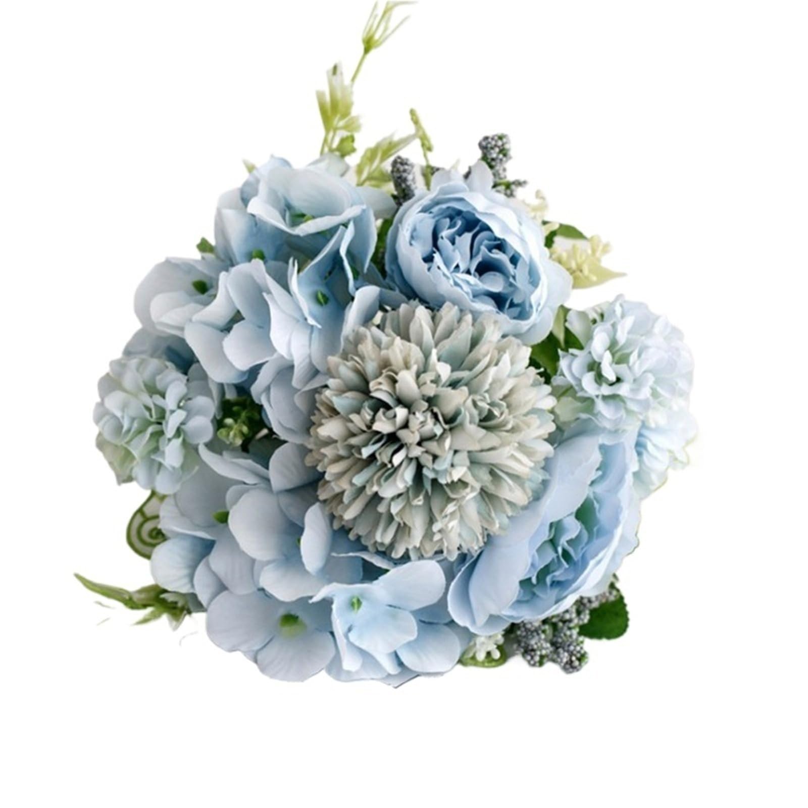 Bouquet Da Sposa Artificiali Seta artificiale rosa peonia fiore bouquet da sposa rosa ortensia pompon bocciolo punta di vaniglia(Peony-blue)