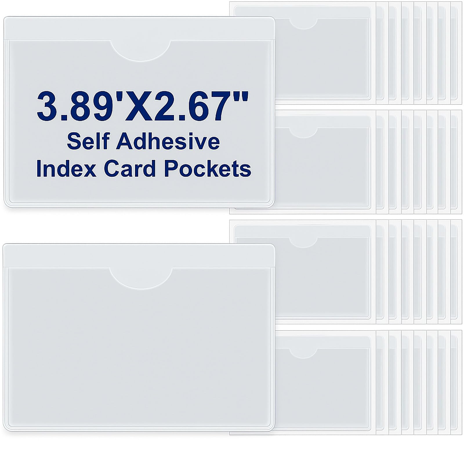 Chinco 30 Pcs Self Adhesive Clear Index Card Pockets,3.89 x 2.67 Inches