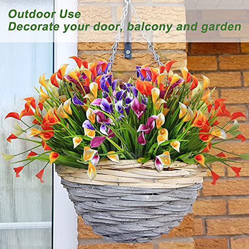 12Pcs Artificial Calla Lily Fake Flowers Faux Blossom For Outside Garden Porch Indoor Table Setting Outdoor Home Decor Celebrate（12Pcs No Vase #TOP4