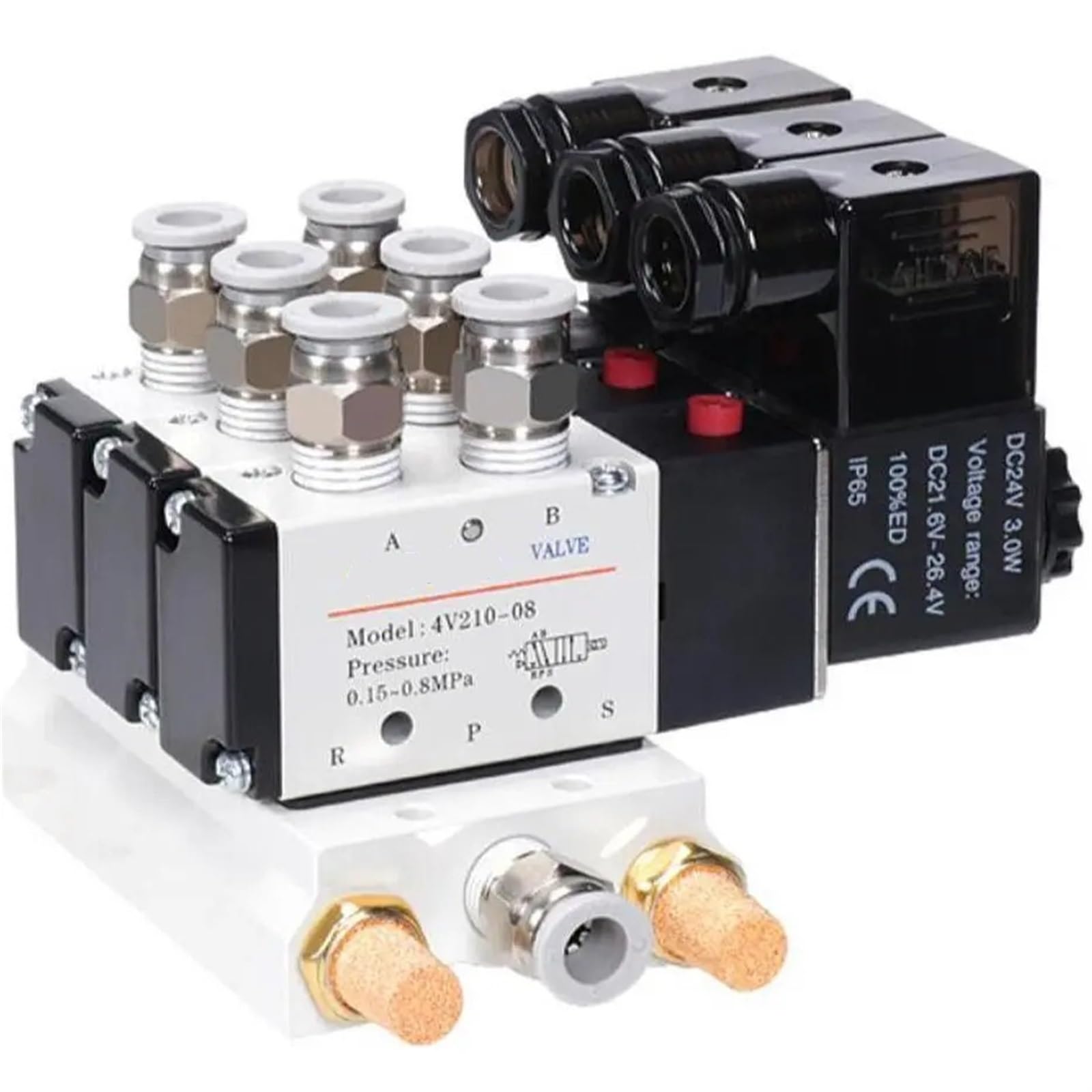 Uwukcjokq Dc12v 4Mm Fitting 4V210-08 Manifold Stations Solenoid Valve 11-20 Combinations Dc12v 24V Ac220v With Fittings 5 Port 2 Position Valves(,11 Stations)