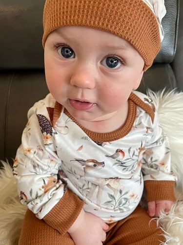 Miniatura 2 de Siracend Conjunto de 3 piezas de ropa de bebé recién nacido con estampado de manga larga + pantalones + sombrero