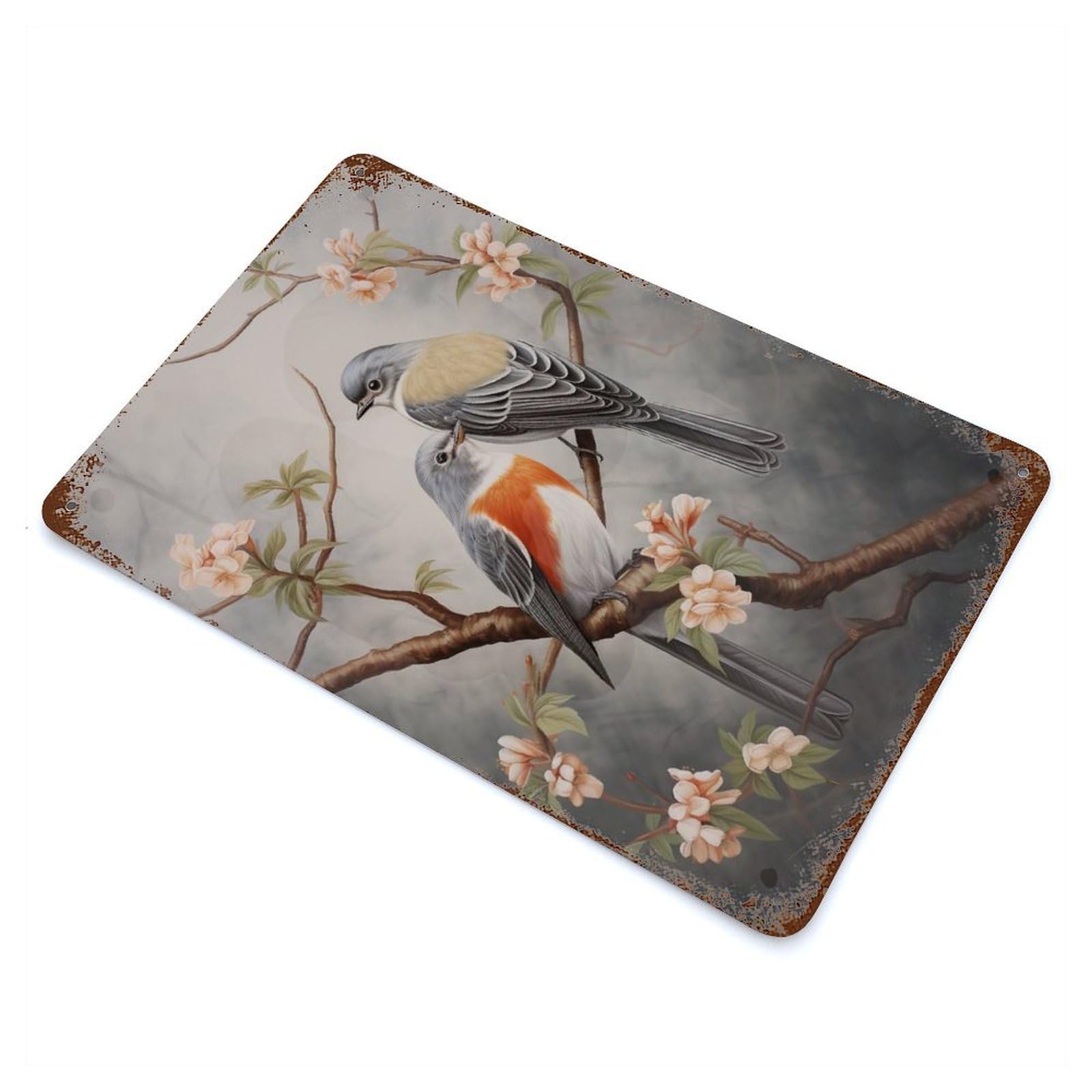 Garage Style Two Birds on Branch Rusty Metal Tin Sign 11.8"x7.9", Farmhouse Wall Decor for Bar And Workshop