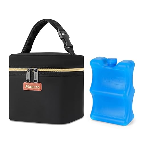 Mancro - Bolsa enfriadora de leche materna con bolsa de hielo para 4 biberones de hasta 5 onzas, bolsa aislada para biberones para madres lactantes,