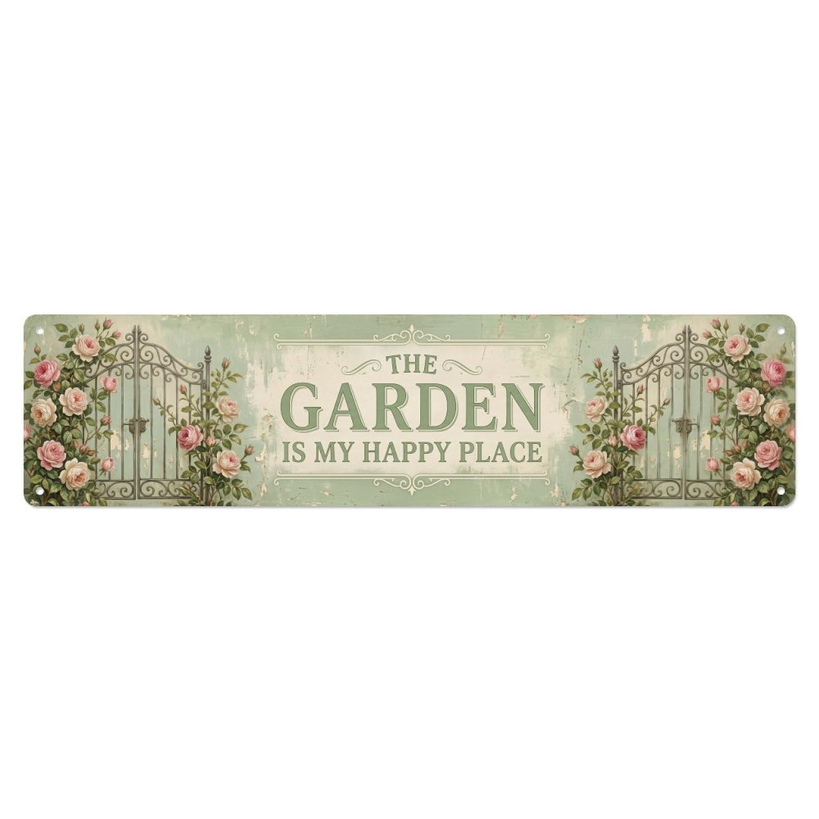 Vintage The Garden Is My Happy Place Garden Gate Metal Tin Sign