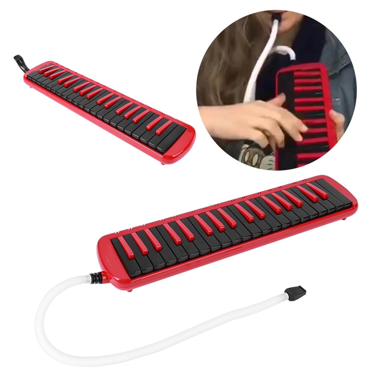 Melódica de 37 teclas, instrumento musical de viento; melódica para principiantes con boquilla, diseño ergonómico y cuerpo de resina ABS; incluye bolsa de EVA para practicar y (Roja)