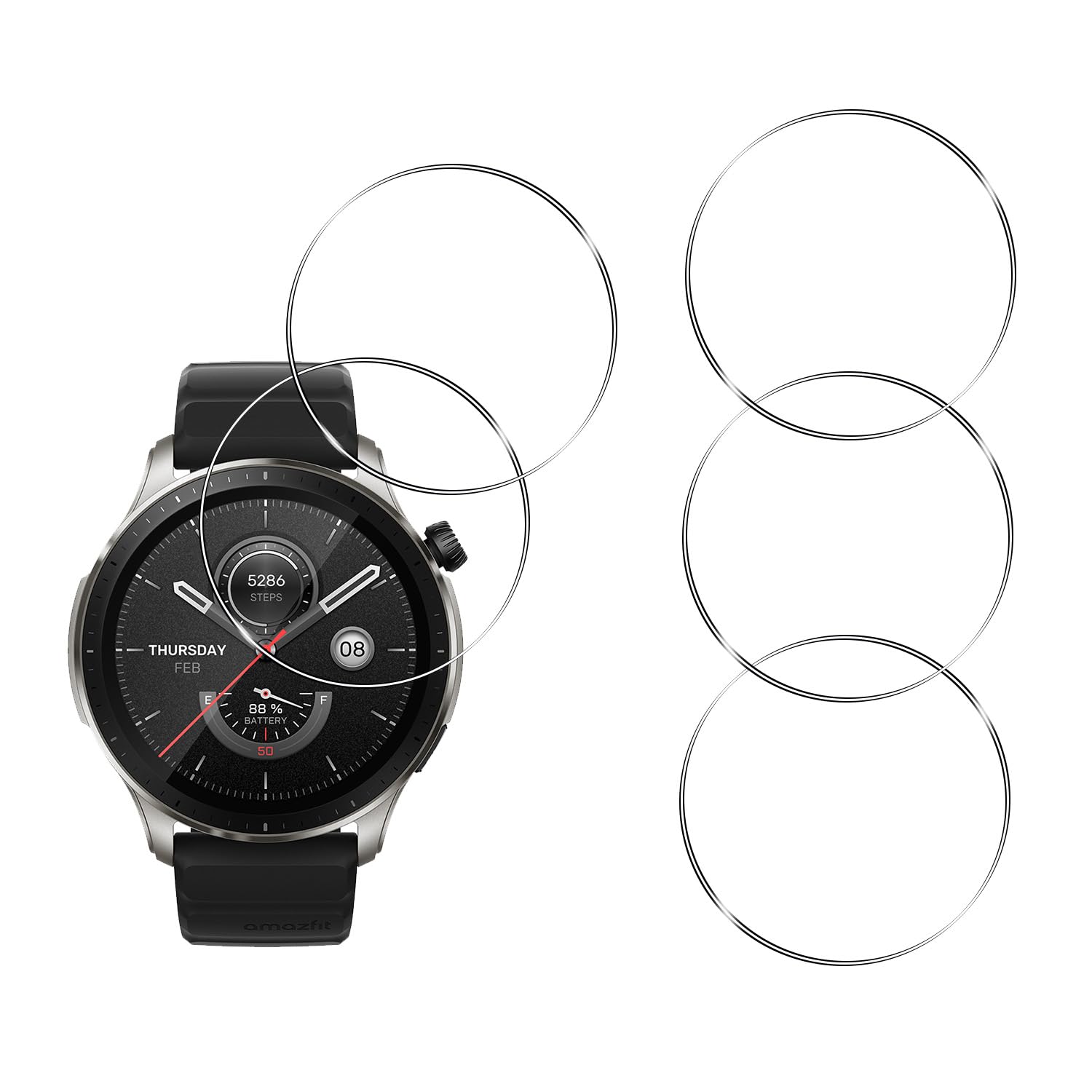 YIFNTANG [5 Pack] Tempered Glass Screen Protector for Amazfit GTR 4 Smartwatch,Anti-Scratch,Anti-Fingerprint,HD Screen Protector Compatible with Amazfit GTR 4