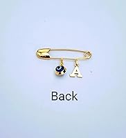 Vista 5 de 14k. Yellow Gold Baby Safety Pin Evil Eye & Initial Charms/Christening/Baptism/NOT Gold Filled NOT Gold Plated