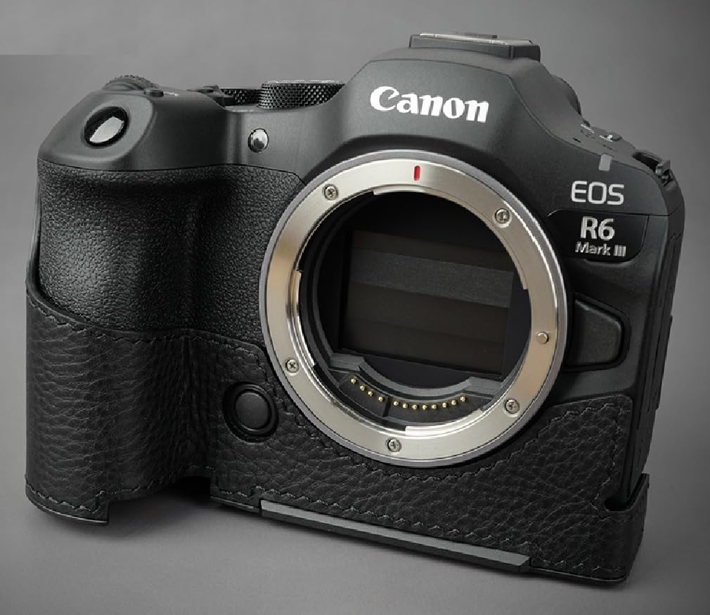 LIM'S Genuine Leather Camera Half Case & Dovetail Plate for Canon EOS R6 Mark III Case R6 III Cover [All Black]