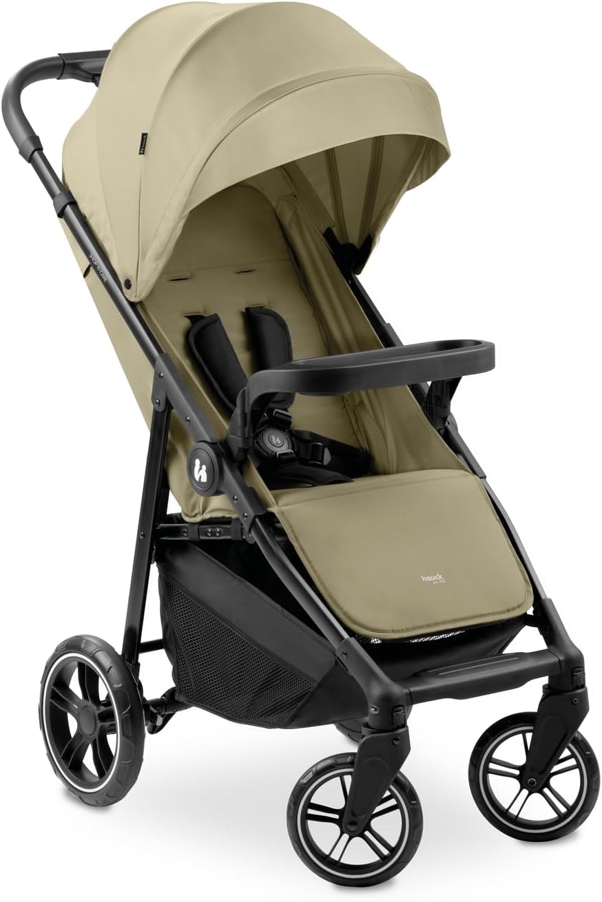 Shop N Care, Olive - Lightweight Pushchair (only 8.5 kg) with Snack Tray, Cup Holder & Raincover, Compact & One Hand Folding, Fully Reclining from Birth up to 22 kg