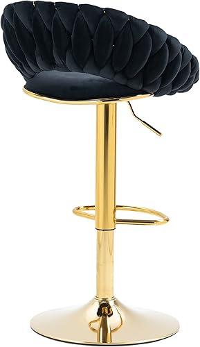Miniatura 7 de Juego de 2 taburetes de bar giratorios de terciopelo modernos, sillas de bar ajustables de altura de mostrador con respaldo, taburetes de bar