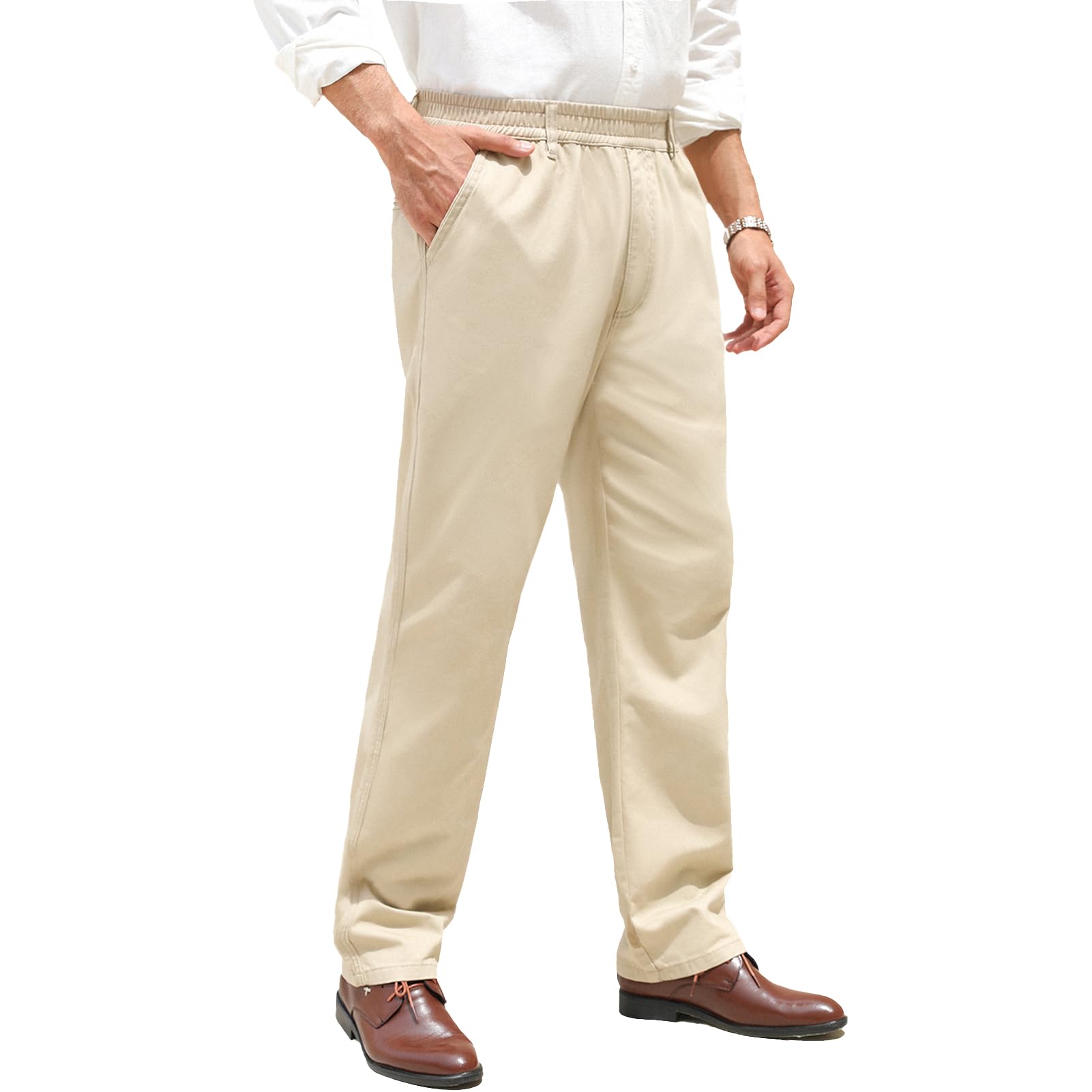 voeeron Mens Elastic Waist Pants Relaxed Fit Elastic Waist Pants for ...