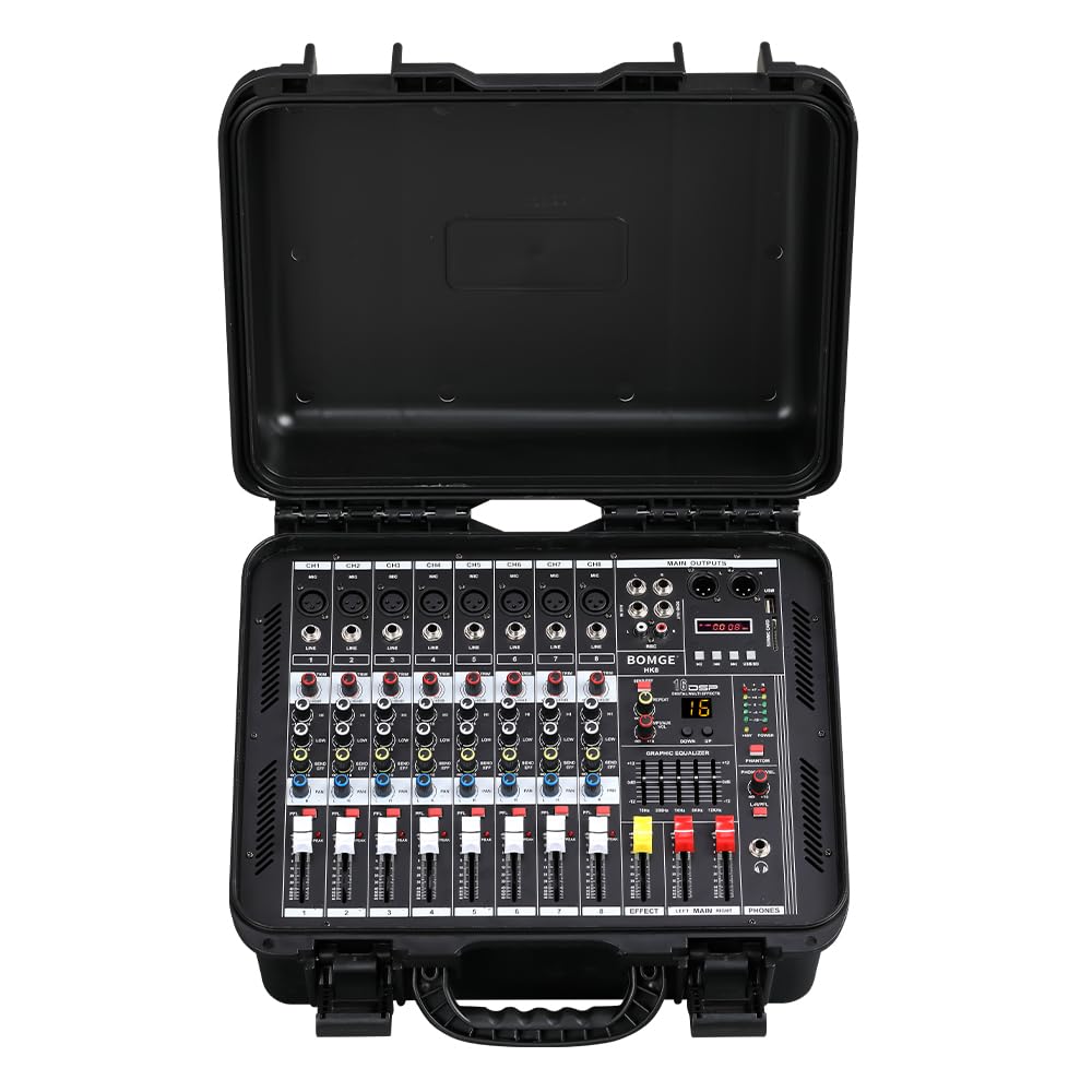 BOMGE Professional Audio Mixer, 8-Channel Sound Board with DSP, Bluetooth, USB, +48V Phantom Power, XLR/RCA Inputs (HK8-8Ch 2x350w)