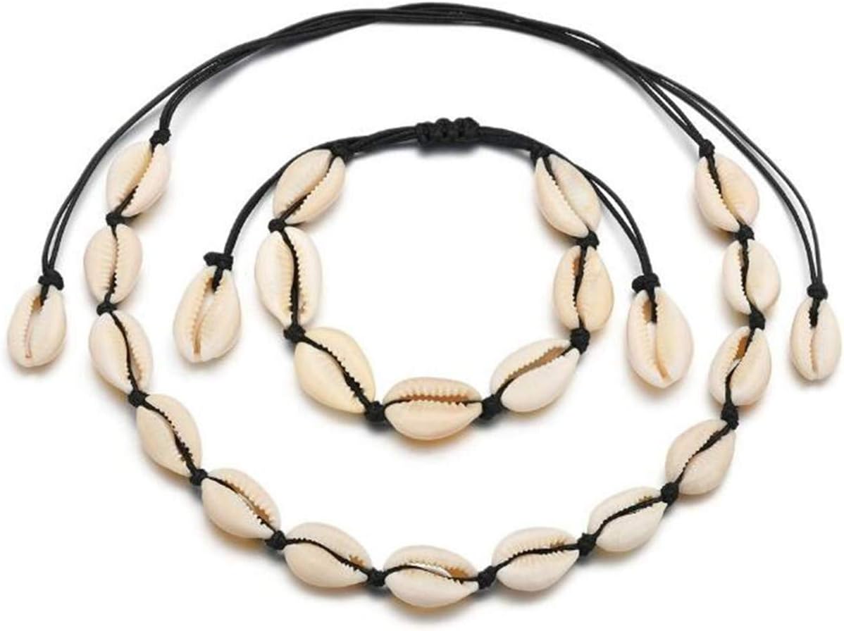 Beach Cowrie EJY Shell Choker Necklace for Women Seashell Strand Bracelets Summer Jewelry Set