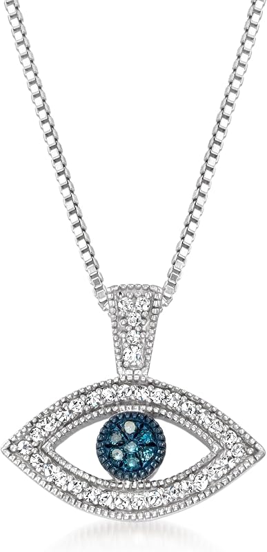 Ross-Simons 0.10 ct. t.w. Blue and White Diamond Evil Eye Pendant Necklace in Sterling Silver