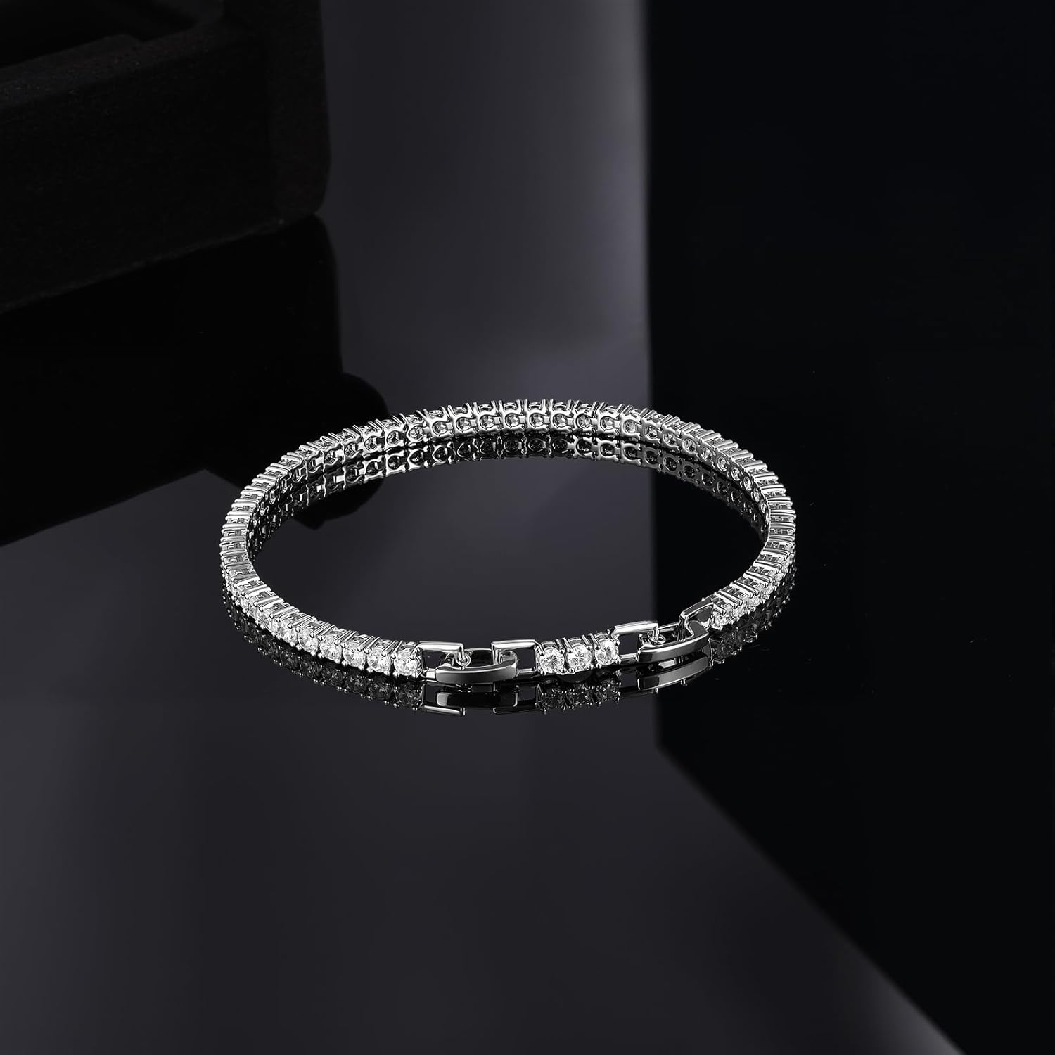 Gemsme 4mm Tennis Bracelets for Women, Adjustable 18K White Gold Plated Fold Over Clasp 4mm Round Cubic Zirconia Stackable Classic Tennis Bracelets for Women, Size 6.5-7.5 inch + 1 inch - Image 2