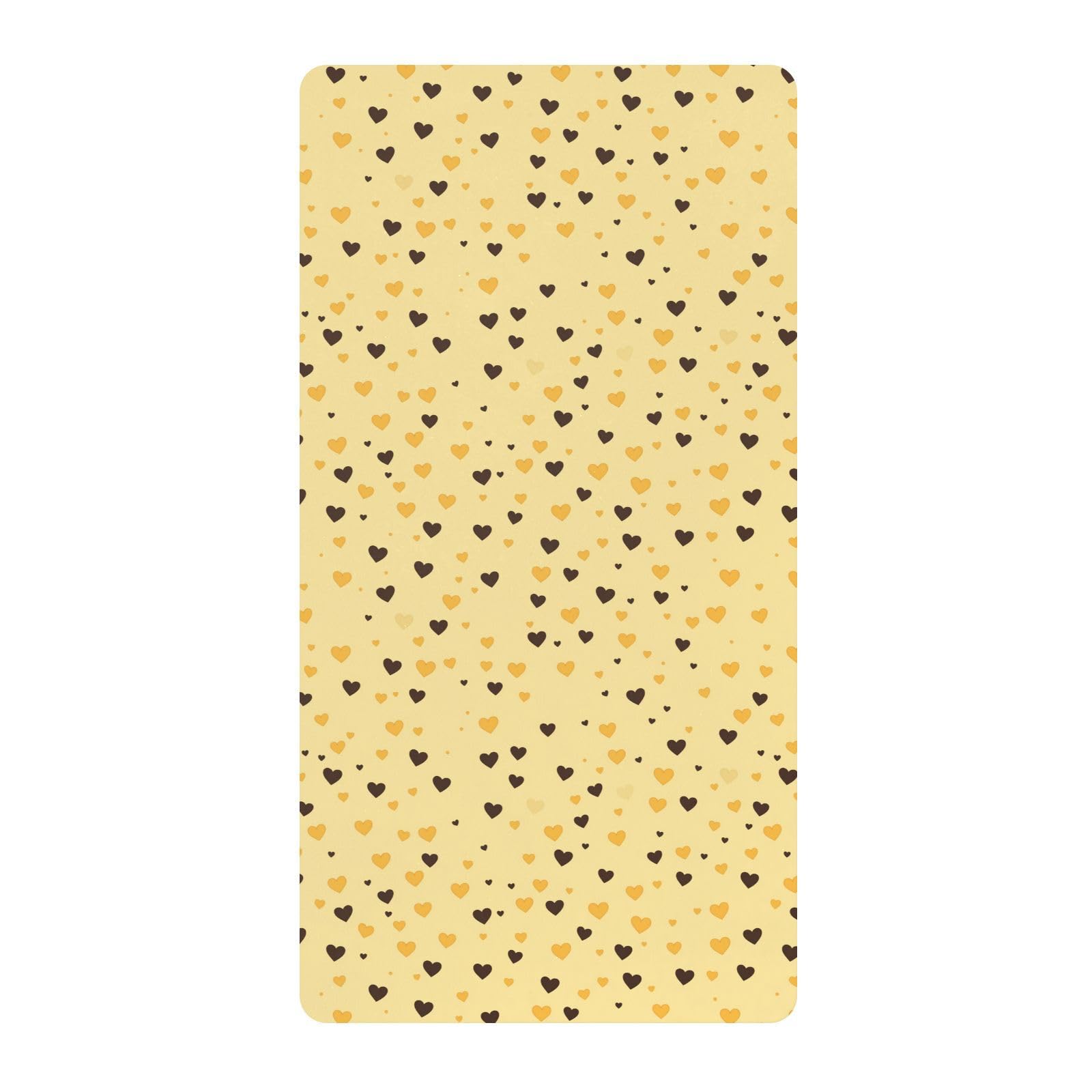 Drap housse berceau en coton doux et respirant motif cœur jaune marron