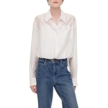 GOELIA Women Tencel Blend Cropped Shirt Mock Layered Long Sleeve Blouse