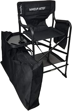 Portable Makeup Artist Chair with Carry Bag - 29 Inch Seat Height with Padded Armrests, Side Tray with Rim