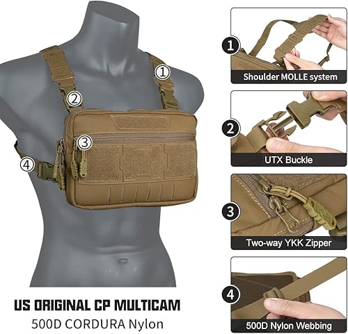 Miniatura 5 de TOPTACPRO Bolsa táctica para el pecho con kit de reconocimiento, bolsa multifunción para herramientas, chaleco Molle, 500D, nailon Cordura