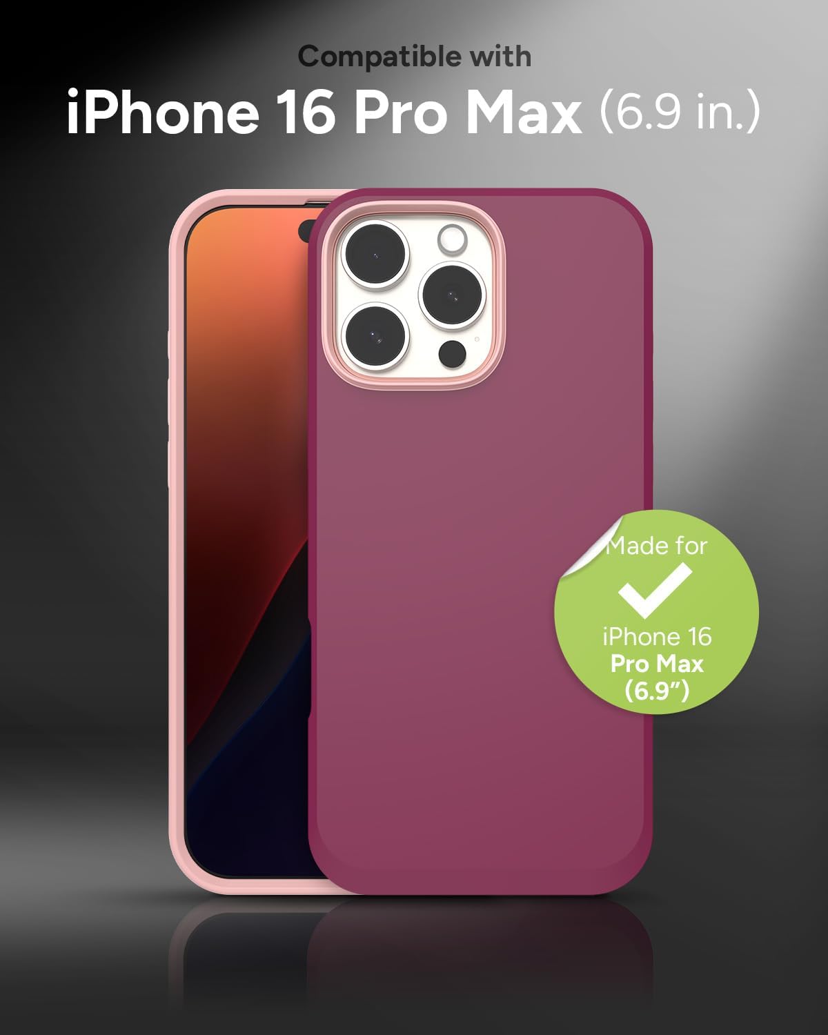 ZAGG SoHo Snap Case for iPhone 16 Pro Max - MagSafe Compatible, 10ft Drop Protection, Graphene-Infused, Wireless Charging, Eco-Friendly, Two-Tone Design, Currant Red Pink