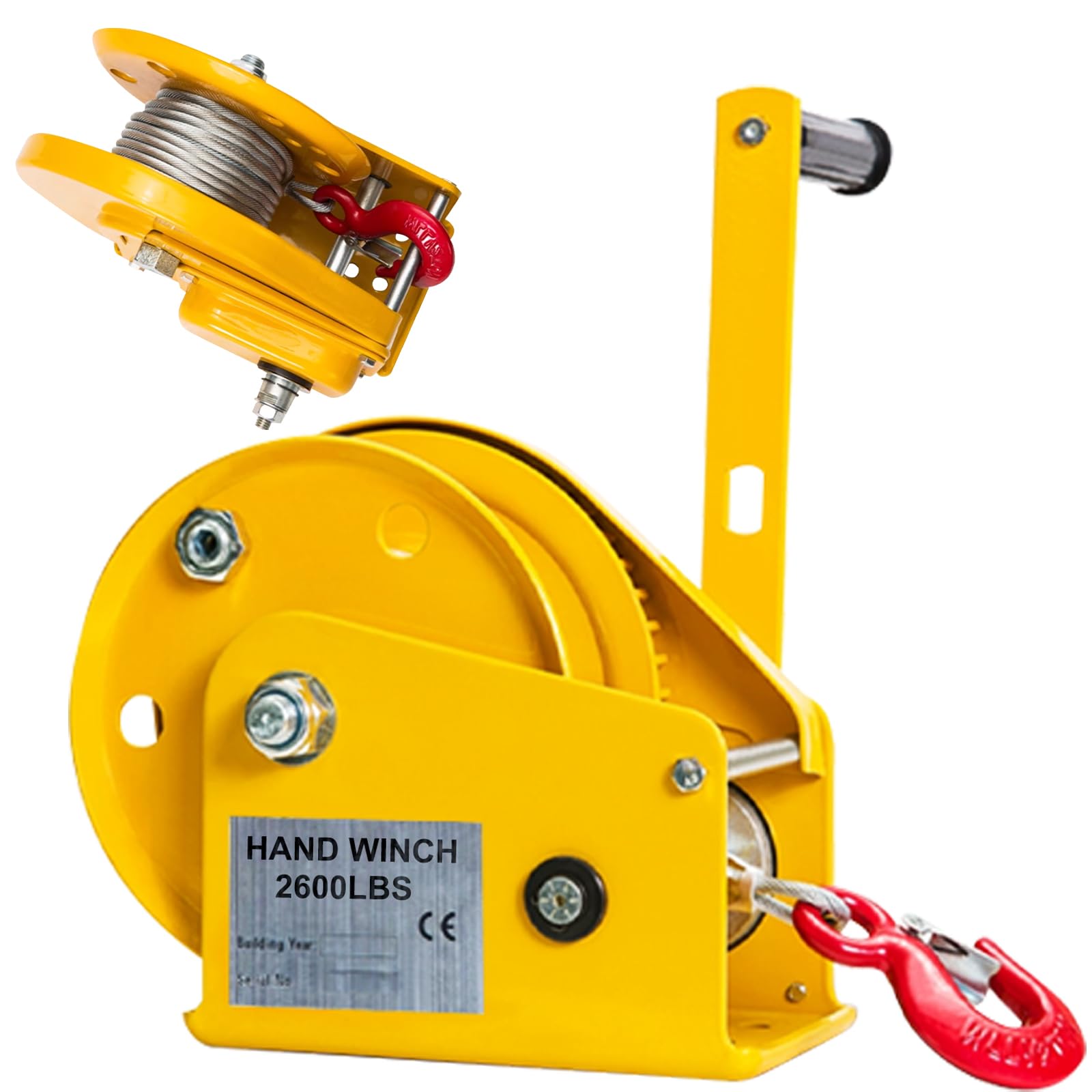 Handseilwinde Profi 1200lbs/2600lbs，2600lbs-10m | Handwinde mit Bremse Klein, Seilwinde Handwinde mit 10m/20m/30m Drahtseil, Forstseilwinde Bootswinde für Ziehen und Heben