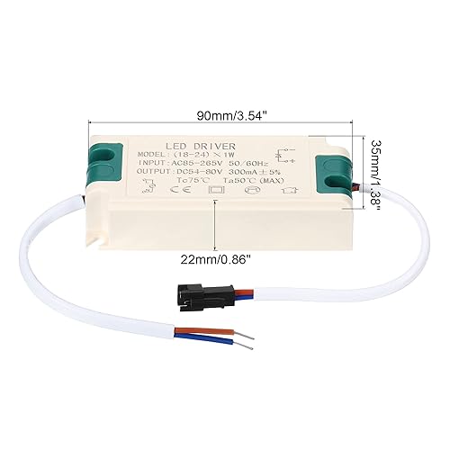 Miniatura 7 de PATIKIL Controlador LED de 18-24W 300mA, paquete de 2 salidas de CA 85-265V 54-80V DC Conector macho de corriente constante transformador