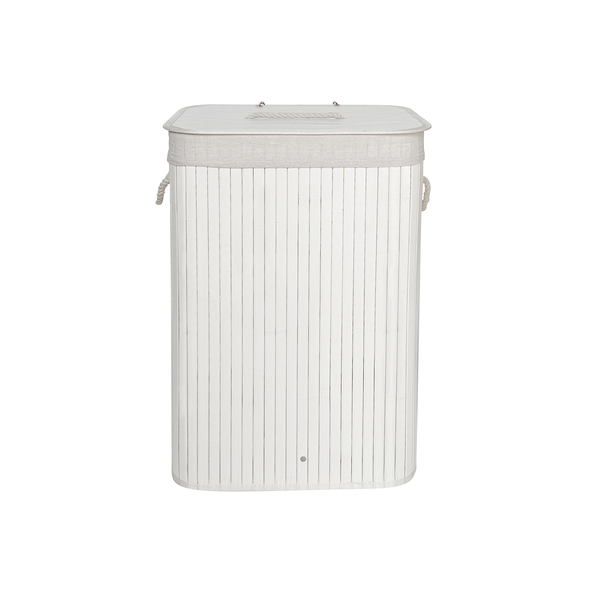 Élégant panier à linge en bambou de 72 l avec couvercle, solide et pliable, sac à linge amovible, pour salle de bain, chambre à coucher ou chambre d'enfant, aspect naturel (400, blanc) - 3