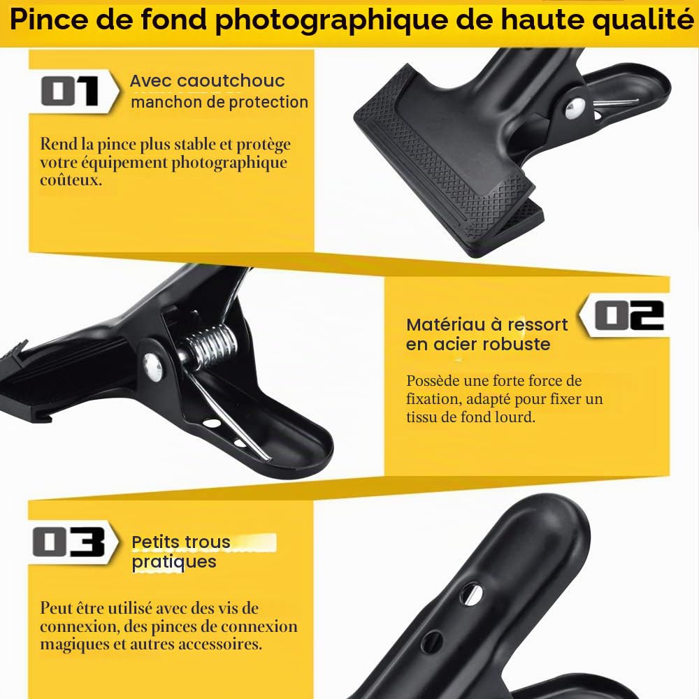 8 PCS Pince à Ressort en Métal Pinces Studio Photo Pince Fond Studio Photo Heavy Duty Pinces à Ressort 10.5 * 7.8 * 6.5cm pour Photo Fond Studio de Photographie Travaux du Bois - Noir