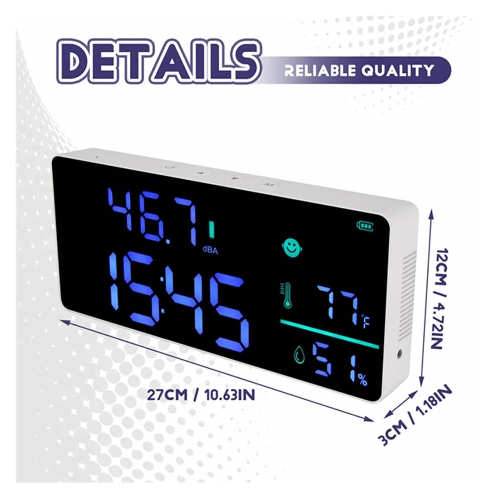 Medidor De Nivel Sonido For Colgar En La Pared, Rango 30 A 130 DB, Pantalla LED Grande 8,6 Pulgadas, Ruido, Tiempo Y Temperatura PrecisióN Extremadamente Alta