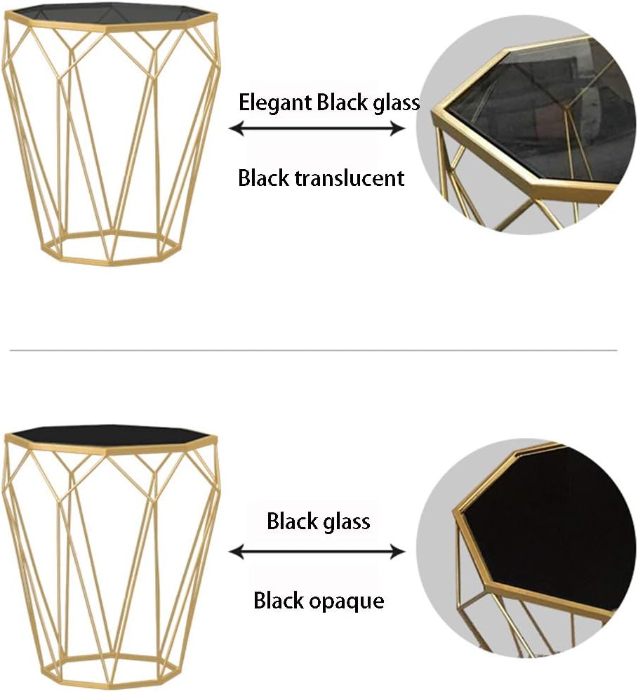 Side Table/End Table,Side Tables Side Table, Minimalist Bedroom BedLiving Room Tempered Glass Small Coffee Table Wrought Iron Sofa Corner Table 2 Color 18 × 22 Inch