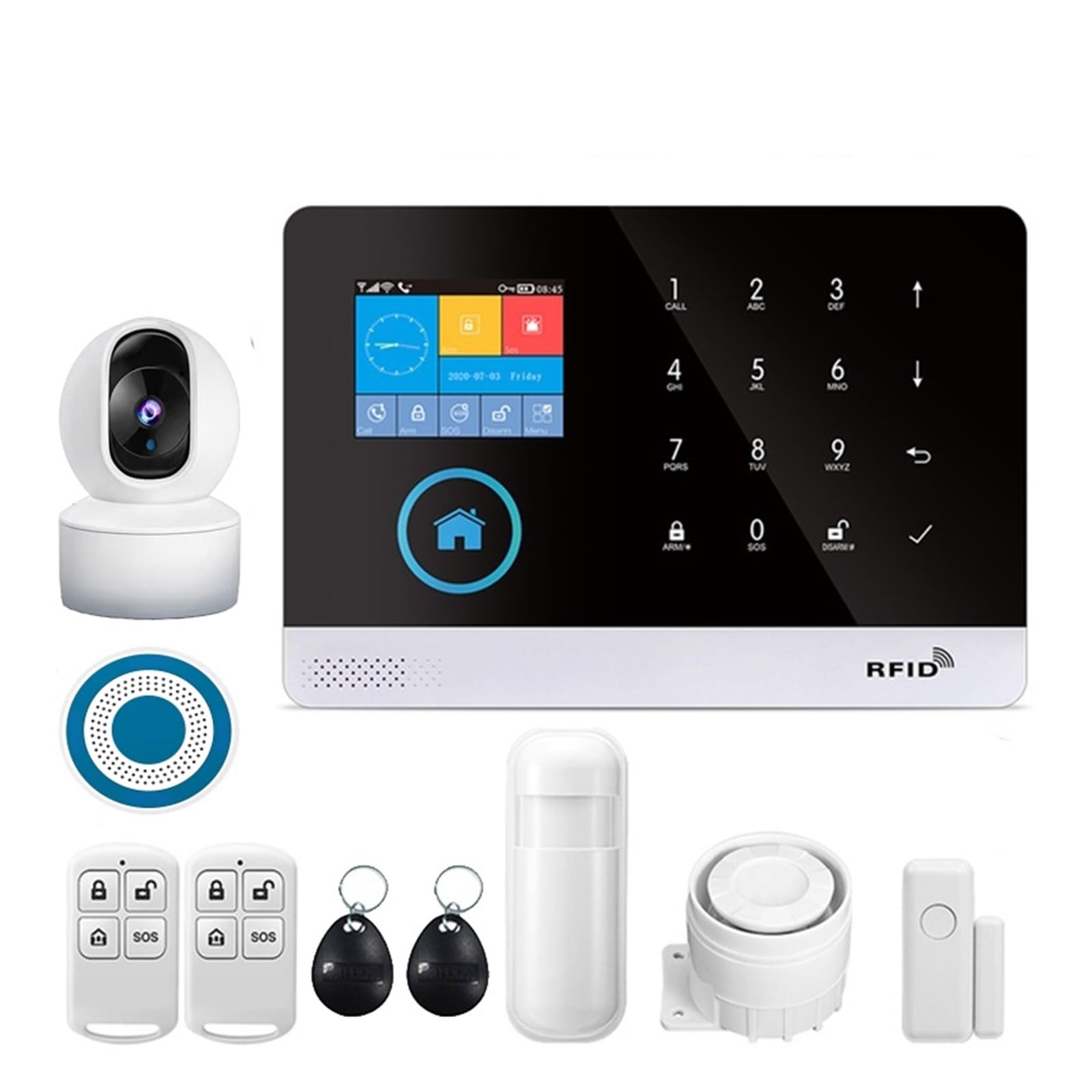 Bezprzewodowy alarm domowy, Inteligentny system monitorowania alarmów Leben dla domu GSM Sicherheit Host alarmu Mit Tür Und czujnik ruchu Tuya Smart App Steue(Set 8)