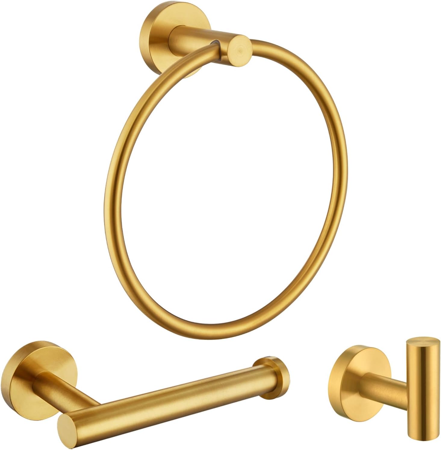 Angle Simple Robe Hook Bundle with Toilet Paper Holder, Round Towel Ring (Brushed Gold)