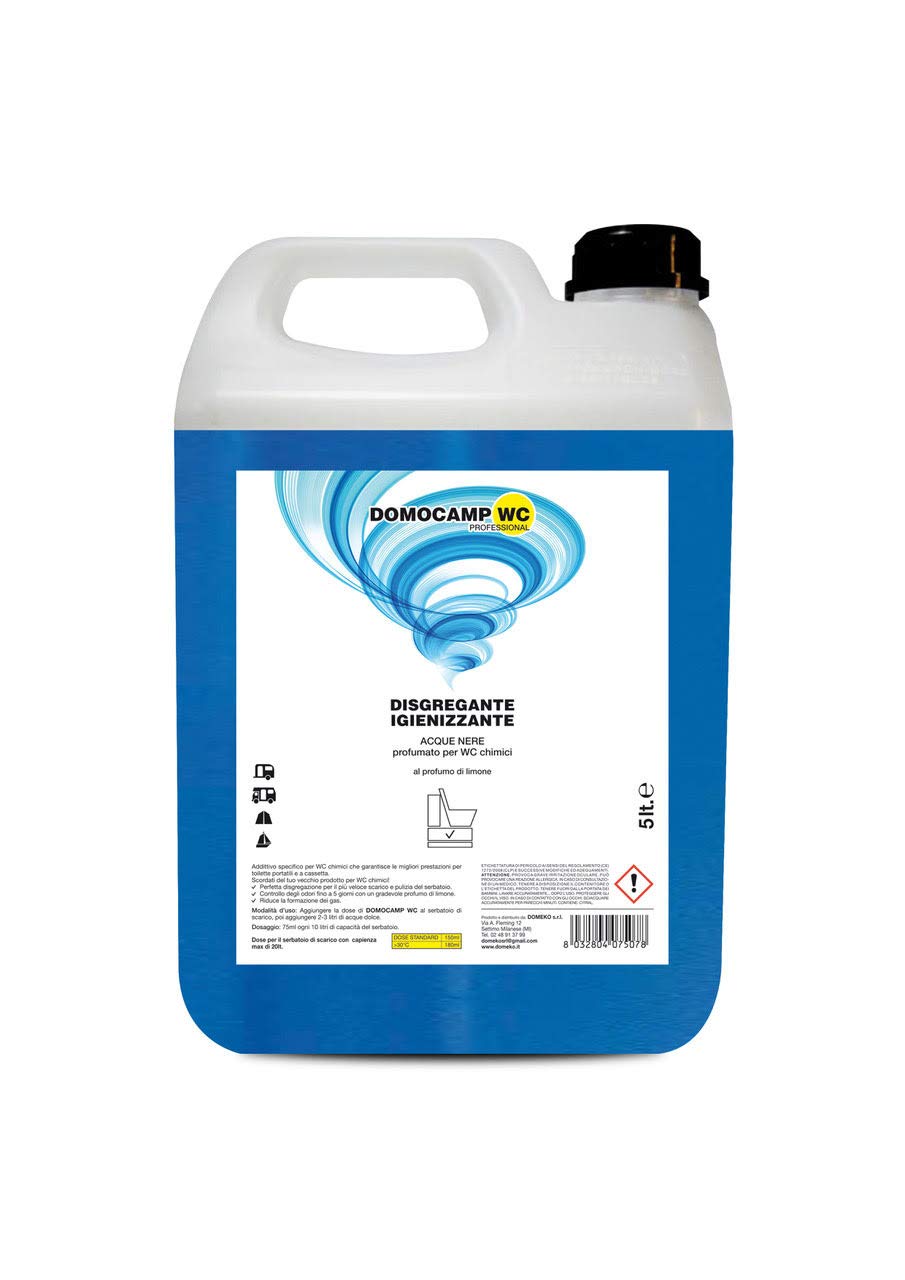 4 Pezzi da 5 Litri DOMOCAMP WC Liquido Disgregante per Wc Chimico – per Serbatoio Camper, Gabinetto da Campeggio, Acque Nere, Cesso Portatile