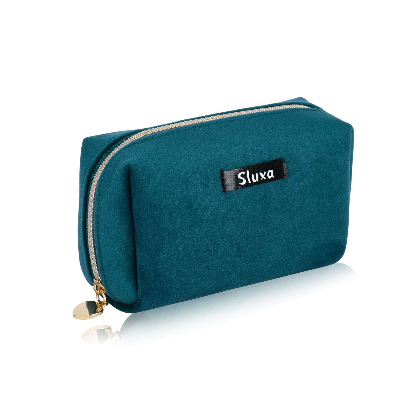 Sluxa Small makeup bag for women, Calssic Green Velvet travel makeup bag, Mini Travel essentials for women,Mini makeup bag for purse.