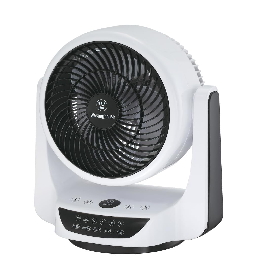 Westinghouse iluminación 73037 Ventilador de escritorio portátil oscilante Cormac, con mando a distancia, 25 cm, acabado blanco y negro