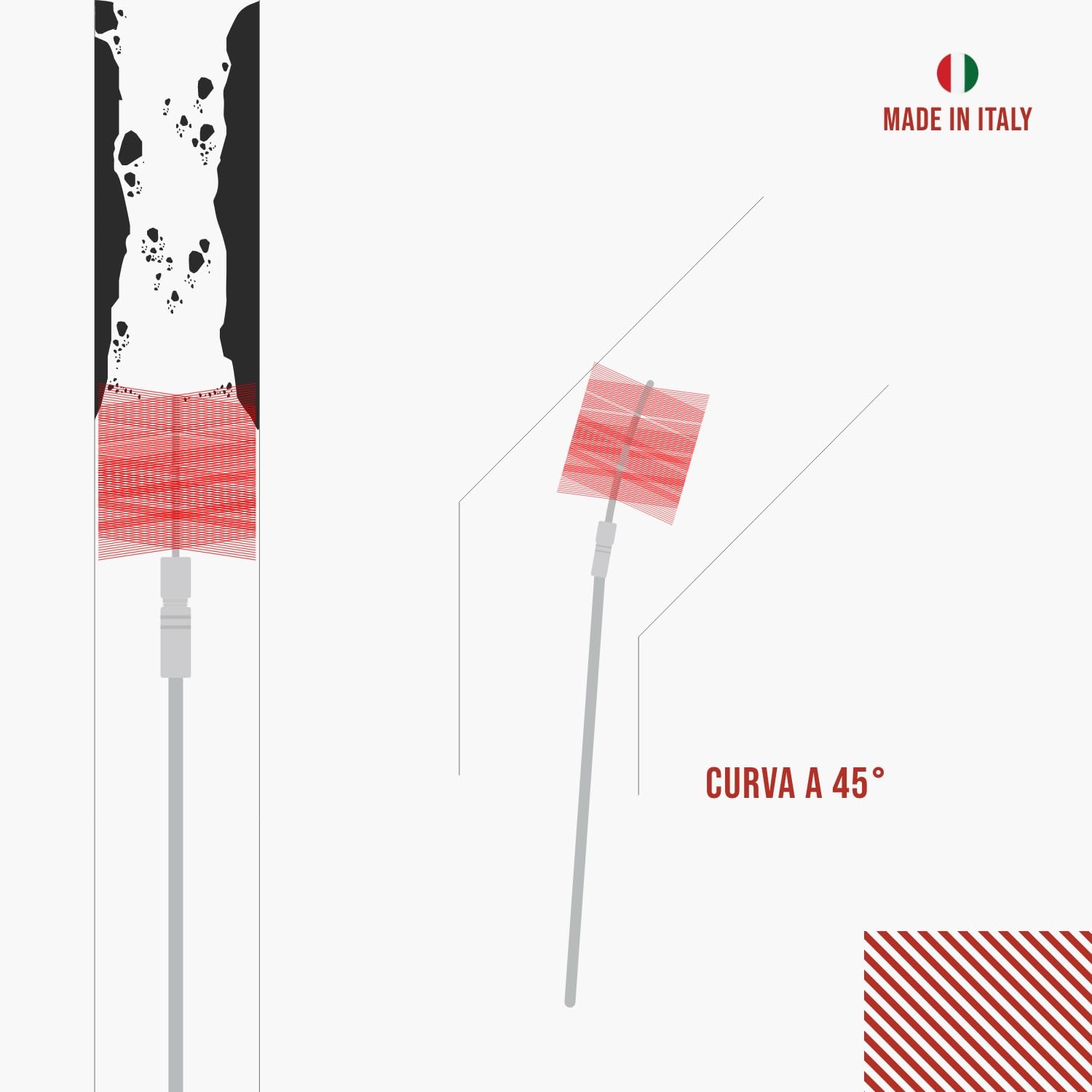 BARETTO Kit Pulizia Camino Canna Fumaria FLEX Ø 130 mm Prolunghe Molla 3 m Curvatura 90° Scovolo Nylon Attacco M12